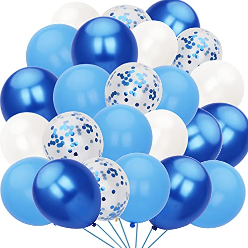 MILAIUN Ballon Bleu Blanc Anniversaire, 60 Pièces Helium Ballons, Kit Decoration Ballon Anniversaire Bleu, Ballon Confettis Bleu & Ballon blanc, Festives Ballon de baudruche Mariage et Décorations Cover