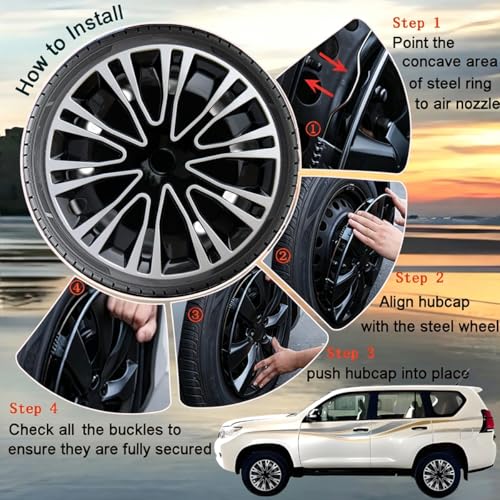 Image of Hubcap Wheel Cover Replacement R17 Hub Caps Universal-Fit Steel Wheel Rim Cover ABS Material Exterior Accessories for Car Truck SUV -Set of 4(17-inch,Silver-Black)