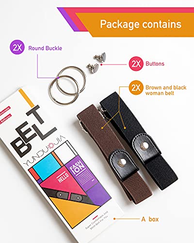 No Buckle Comfortable Elastic Stretch Belts for Womens, Black Elastic Waist Adjustable Invisible Belts for Jeans Pants（2 Sets）2