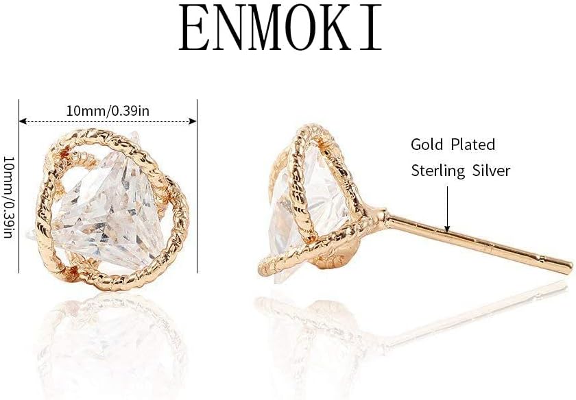 Geometric Triangle Cubic Zirconia Stud Earrings for Womens, Gold-Plated-Brass,… - Image 4