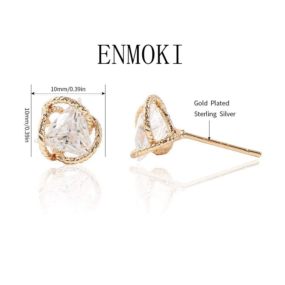 Aretes de tuerca de circonita cúbica con triángulo geométrico para mujer, latón chapado en oro,, Cristal, Circonia cúbica 4