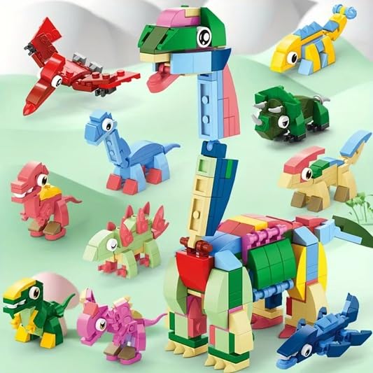 Image of Building Blocks Bricks Set, Build, Learn and Play, Construction, Educational Interactive Creative DIY Toy, Compatible with All Major Brands (10 in 1, Cute Dinosaur Park World, 371 Pcs)