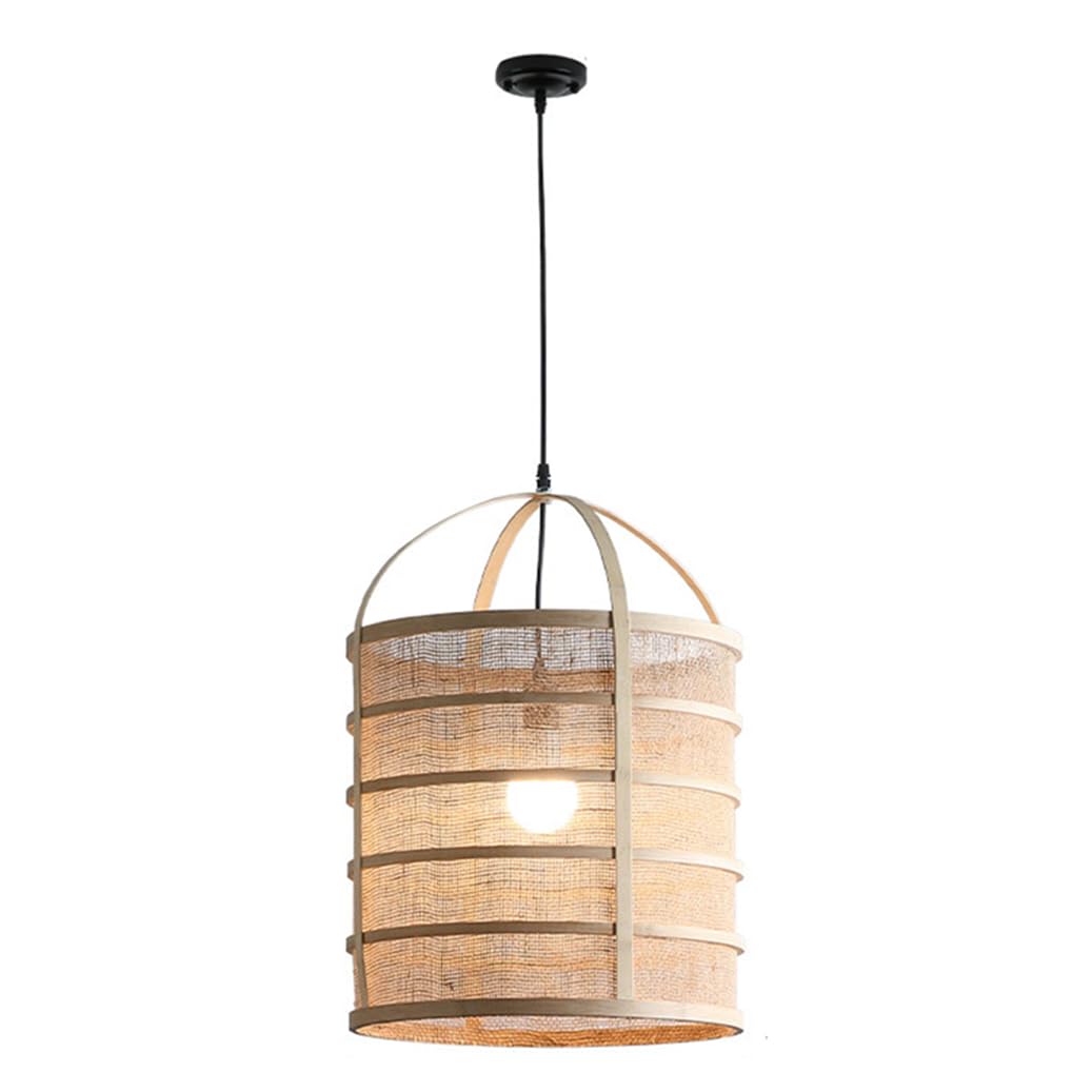 CSSYKV Wabi-sabi Zen Style Pendant Light Unique Drum Lamp Shade 1-Light Modern Farmhouse Hanging Chandelier E26 Bulb Natural Rattan Ceiling Lighting Fixture for Hallway Bedroom Dining Table