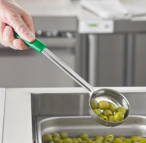 Miniatura 2 de Soro Essentials - Cuchara perforada de acero inoxidable de 4 onzas para servir con control de porciones con mango verde - Cuchara de control de