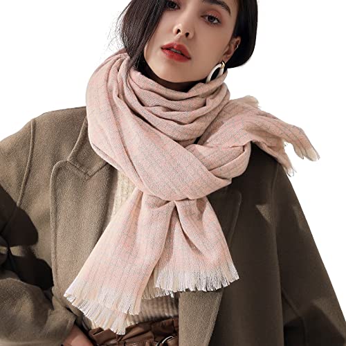 yuejuhe Bufanda Poncho con Flecos, Fular De Mujer, Pañuelos Cuello Mujer Tartán Larga Suave (Rosa) Cover