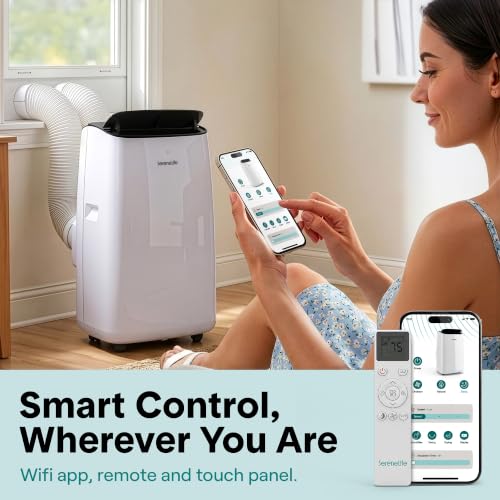 Image of SereneLife 14000 BTU Portable Inverter Air Conditioner, 115V Smart Cooling & Heating with WiFi, Energy Efficient, For Bedrooms, Living Spaces & Offices, 650 Sq Ft Coverage, (White)