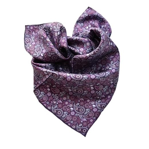 Prettystern 65cm pañuelo Fular de seda enrollado a mano Foulard con estampado paisley unisex mujer hombre 04 Morado