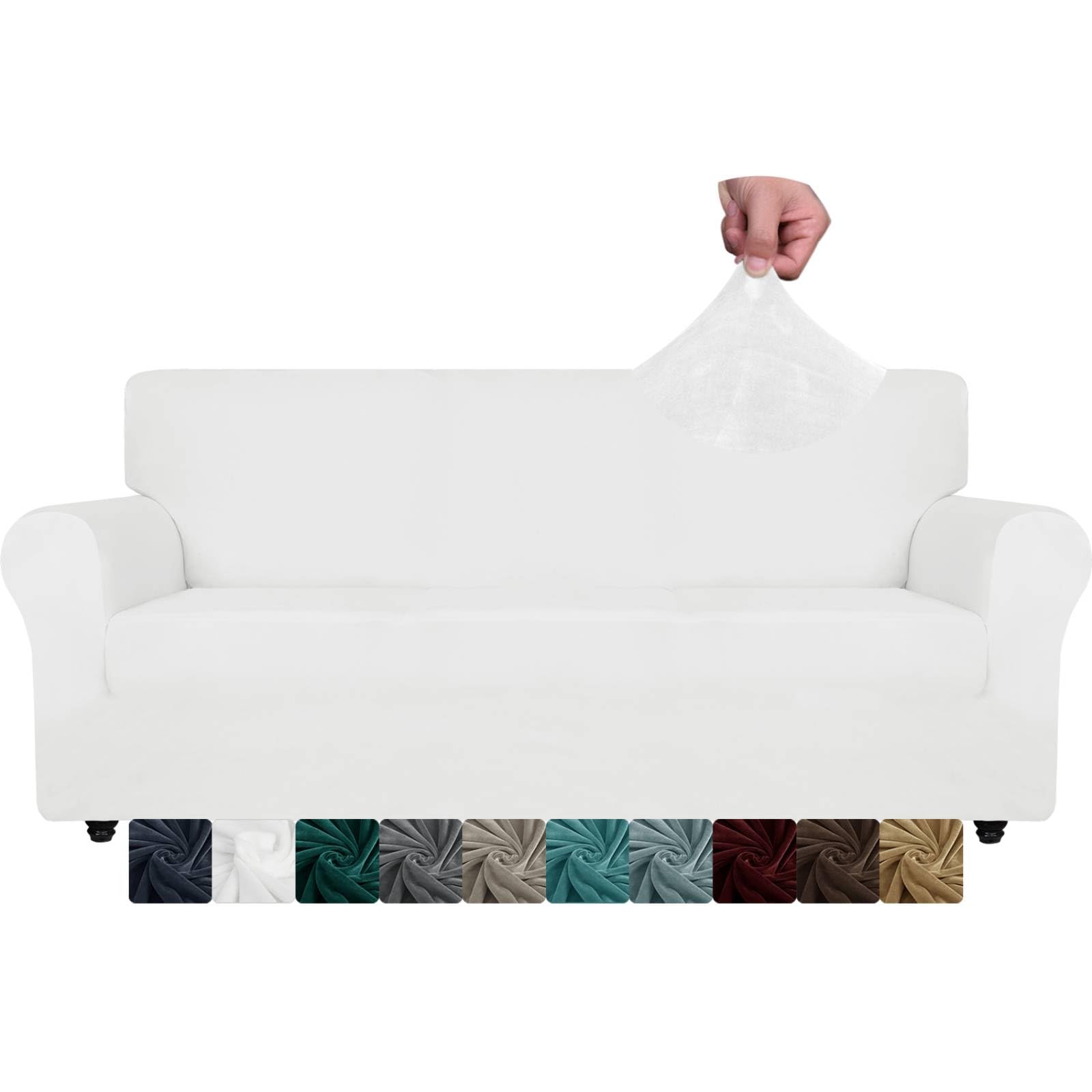 CHELZEN Velvet Sofa Covers Stretch Sofa Covers 3 Seater Pet Dog Furniture Protector for Living Room (3 Seater, White) Global Recycled Standard Global Recycled Standard Global Recycled Standard