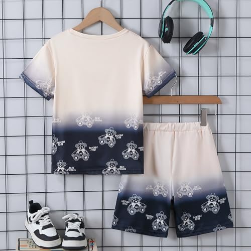 Image of Ayzozuy Boy Clothes Colorblock Top + Drawstring Waist Shorts 2 Pieces Kid Summer Outfits Set