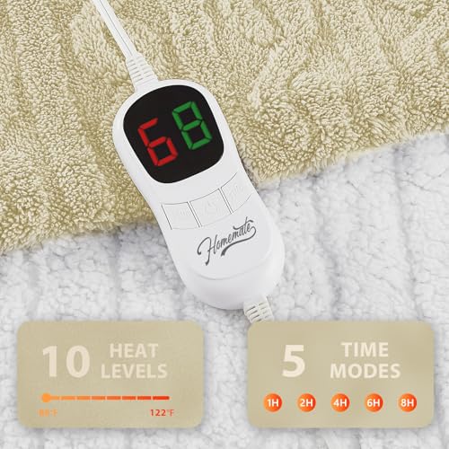 Image of Homemate Electric Heated Blanket Full - 72 inchx84 inch Heating Bed Blankets Throw with 10 Heating Levels 8 Hours Auto Off Fast Heating Over-Heated Protection Ultra Soft Warm Flannel ETL Certified