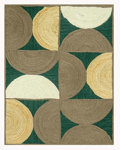 Tapis de couloir tressé à la main en jute multicolore vert unique - 2
