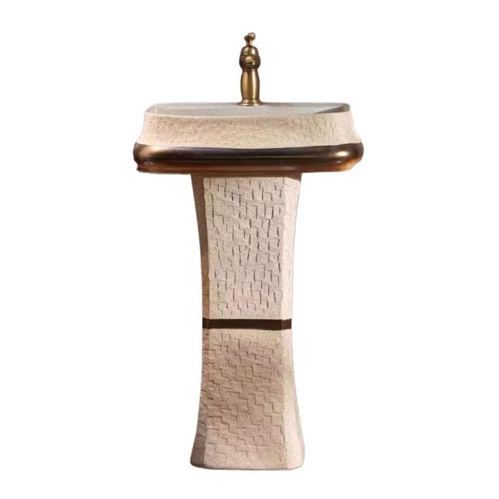 Vessel Sink Carved Stone Wash Basin Bathroom Pedestal Courtyard Retro Outdoor