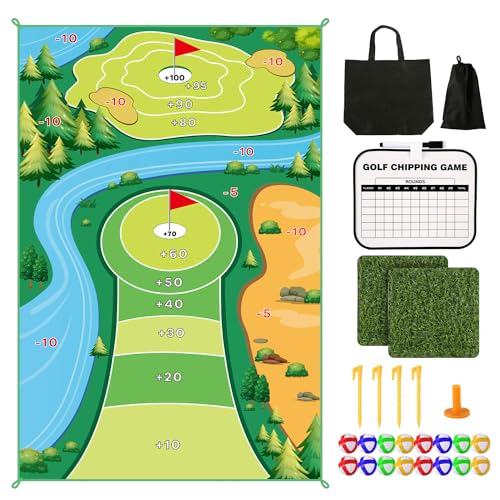 Chipping Golf Game Mat Sticky Indoor Outdoor Golf Game Training Mat Golf Practice Mat Golf Game Mat Washable Mini Golf Game Set Golf Accessories for Adults Family Kids Backyard Golf Game Practice