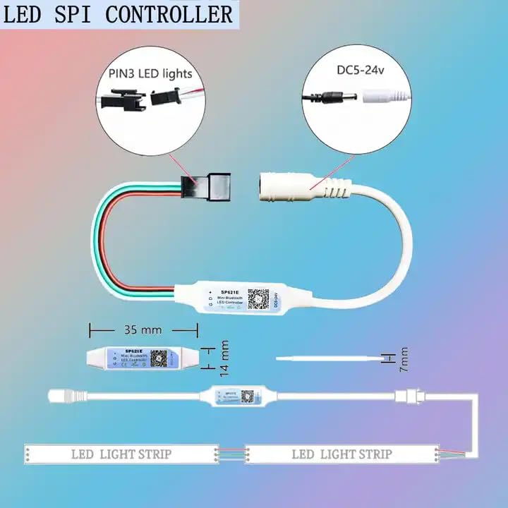 Image of Mortech SP621E Bluetooth addressable RGB Controller 5V 12V 24V for SK6812 WS2811 WS2812 SM16703 1903 LED Controller 3Pin Dream Color LED Pixel Strip Lights DC5V~24V APP Control