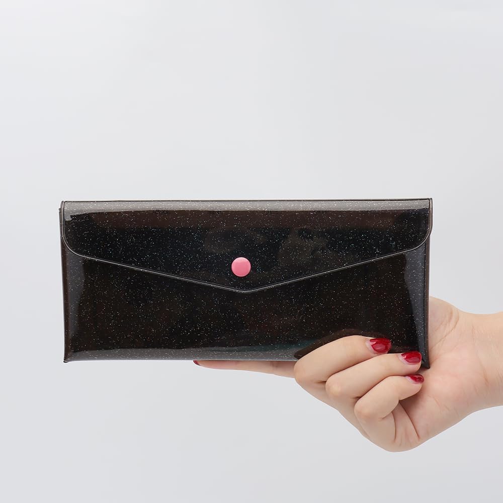 Cash Envelope Wallet with 6pcs Divider with Pockets and 2pcs Tab Stickers Set Reusable Budget Envelopes Black Glitter PVC Money Bag Pouch Organizer for Budgeting Bill Receipt Coupons thumbnail