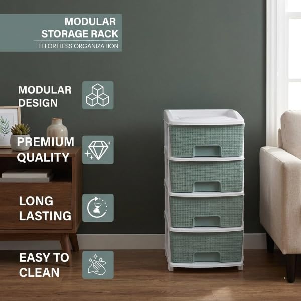 Image of Plastic Modular Drawer Storage Chest Of Drawers Organizer Storage Box, Large Stomo Racks For Multipurpose Anti-slip Shoes Organizers (Green, 4 Layer)