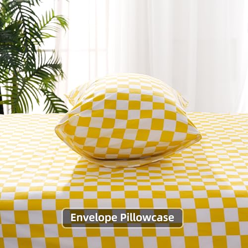 Image of Best Season Bed Sheet Set 3 Piece -Twin Size-Soft Durable Microfiber Bedding Sheet Set,Deep Pocket,Stain,Fade & Wrinkle Resistant Green and White Checkerboard Grid(Plaid Yellow&White)