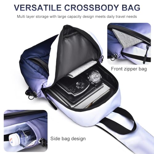 Image of GUSTAVE Chest Bag for Men Waterproof Gradient Sling Bag, Lightweight Double Layer Nylon Shoulder Day Pack, Adjustable Strap, Multiple Compartments, Stylish Travel & Commuting Bag (Blue /Black)