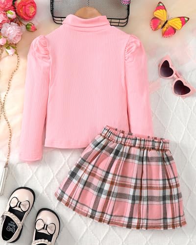 Image of Toddler Girl Clothes Fall Winter Girls Clothing Set Long Sleeve T-Shirt Tops & Plaid Mini Skirts Dress 2Pcs Outfits
