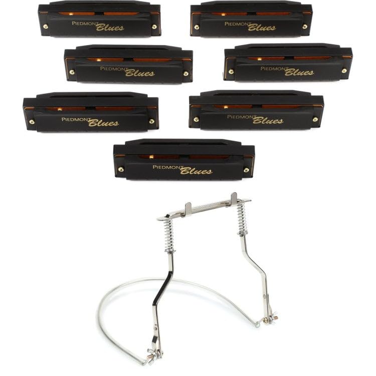 Piedmont Blues Harmonica Set 7-piece with Case and Harmonica Holder
