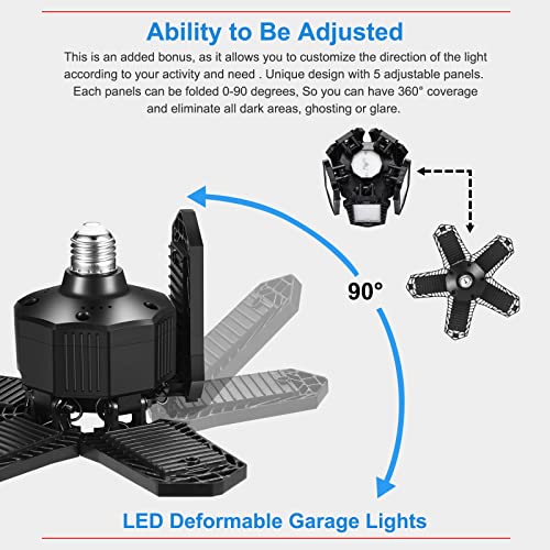 Siicaag 2 Pack Led Garage Lights, 12000Lm Ultra Bright 120W Led Deformable Garage Ceiling Lights, With E26 Screw Socket, 5 Adjustable Panels 6500K Shop Light, Barn Light, Bay Light, Workshop Light #TOP3