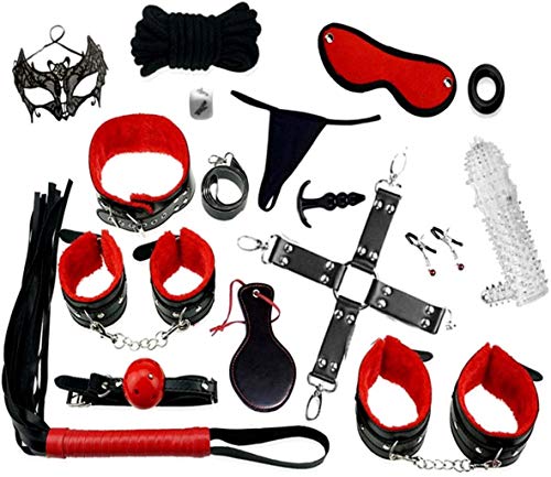 LOVONE Größtes Bondage Set Satz mit 18 Stück Perfekt für Anfänger und Erfahr Fesselset SM Fesseln mit Handschellen mit Augenmaske Erotik Sexspielzeug Für Pärchen Liebhaber Einsteiger Schwarz Rot