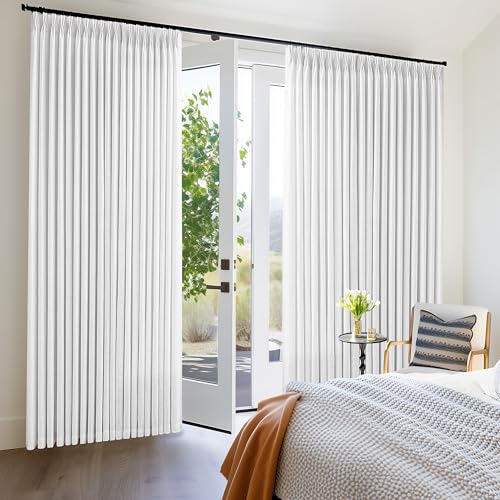 Image of Extra Wide Pinch Pleated Linen Curtains 84 Inches Long 100 Inch Width White