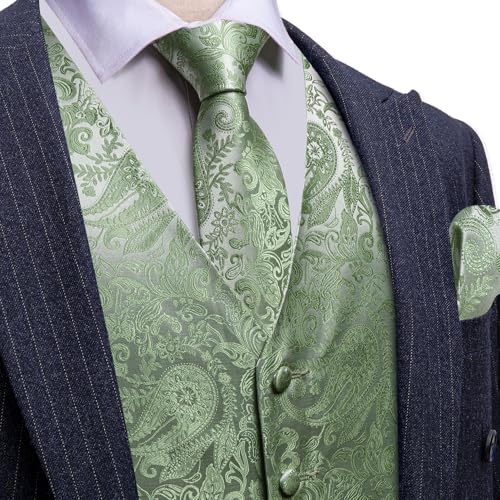 Image of Barry.Wang Mens Suit Vest Paisley /Flower Silk Jacquard Waistcoat Ties Set Formal /Leisure 5PCS