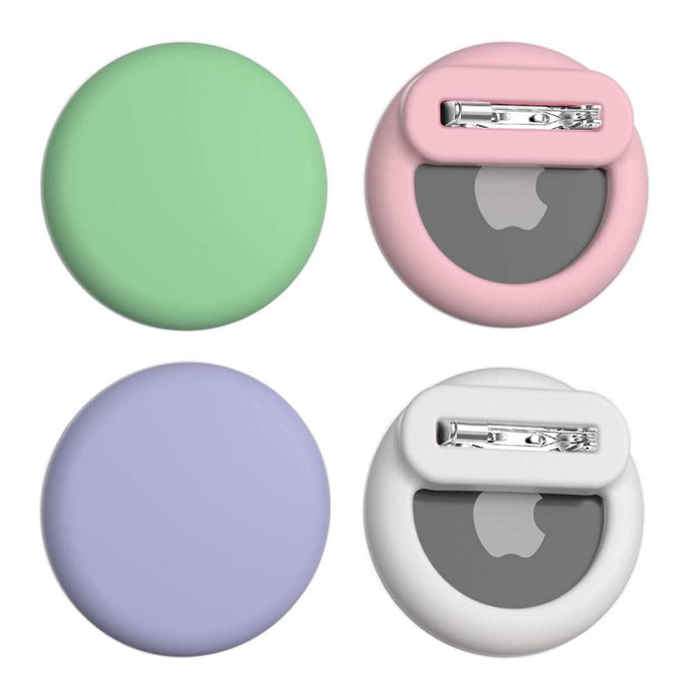Alsukeay 4 Pack Holder for AirTag Kids Hidden Silicone Case Cover with Safety Pins for Children Elderly Pets Backpack Luggage (4 Colors) (White/Green/Pink/Purple)