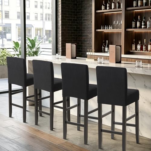 Image of YISUN Waterproof Bar Stool Covers, Stretch Barstool Slipcovers with Backs, Removable Washable Pub Tall Chair Slipcover, Counter Chair Seat Protector Cover, Jacquard Black 4 Pack