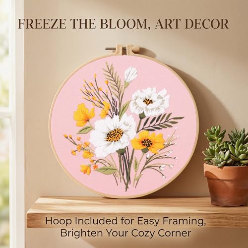 Image of Harimau Adult Beginner Embroidery Starter Kit, Complete Set with 4 Patterns, 2 Hoops, Needles, Scissors, Instruction Guide & Stitching Video Tutorials