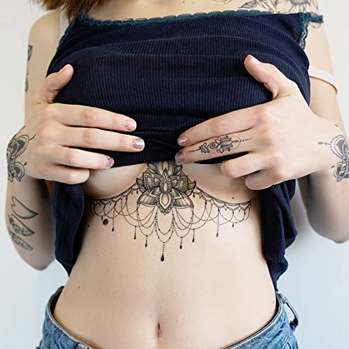 Lotus Flower Underboob - Temporary Tattoo / Lotus Sternum Tattoo #TOP4