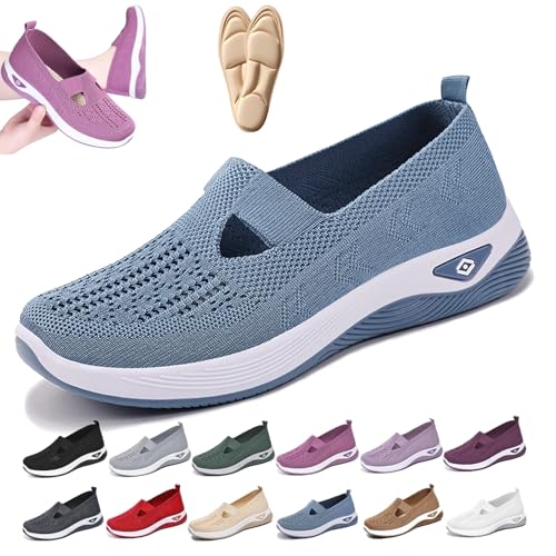 lokifui Enjerr Orthopedic Shoes Womens, Orthoture Womens Walking Shoes for Balance, Women's Breathable Knitted Sneakers (Blue, Adult, Women, 8.5, Numeric, US Footwear Size System, Medium)