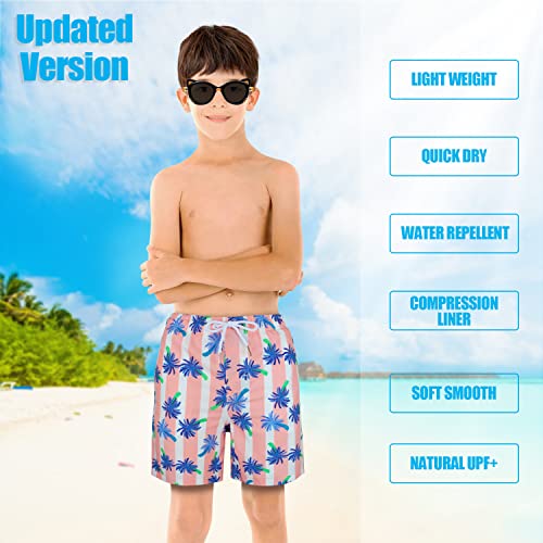 Image of Boys Swim Trunks with Boxer Brief Liner Compression Anti Chafe Swimming Shorts Stretchy UPF Quick Dry Swimsuit
