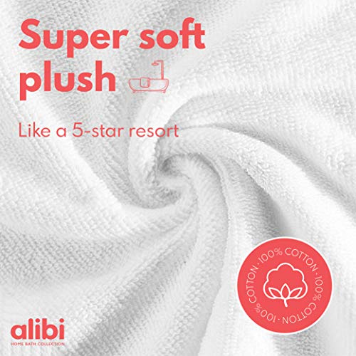 Alibi Washcloth Face & Body Towel Set | 12 Pack Of Soft & Absorbent 13”X13” Luxury Cotton Small Towels | Thick, Plush, Decorative Stripe, Woven Border & Machine Wash For Home Bath, Hotel & Spa | White #TOP1