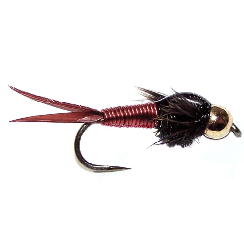 The Fly Fishing Place Barbless Bead Head Red Copper John Nymph Fly Fishing Flies - Set of 6 Flies Hook Size 12