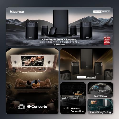 Hisense HT Saturn 4.1.2ch Soundbar with Wireless Subwoofer, Dolby Atmos, DTS:X, Bluetooth 5.3, EzPlay, 4K HDMI Pass Through, Roku TV Ready, HDMI/AUX/ARC/Optical/USB, 5 EQ Modes, Hi Concerto - image 3