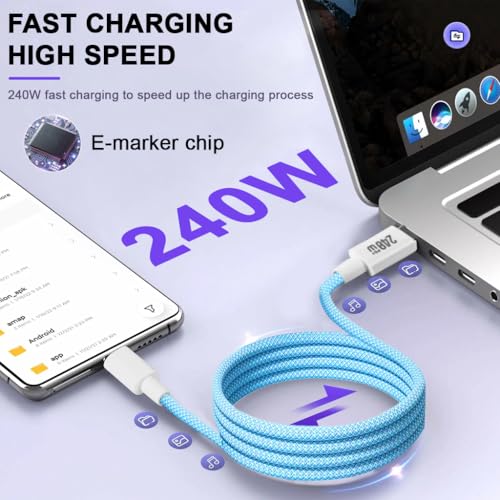 Image of Verilux PD 240W Magnetic Type C Cable Fast Charging, 3.3FT Nylon C Type Charger Cable, 480Mbps Data Cable C Type Fast Charging for iPhone 17 /17 Pro /17 Pro Max /16 /15, Galaxy S25 /S24, MacBook