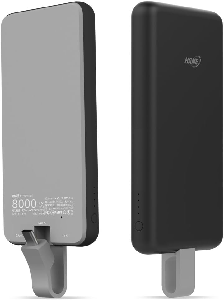 Portable Charger, HAME Quick Charge 3.0 External Battery Pack with Type C Cable 8000mAh Power Bank Dual Port Travel Batteries Compatible with USB C Cell Phones, iPhone, Samsung, Google Pixel, LG
