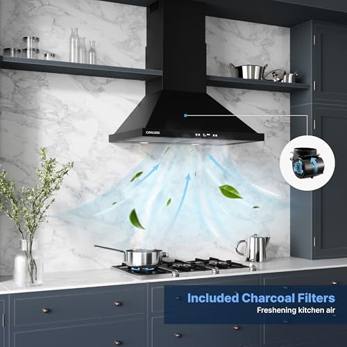 Image of CAVALIERE Value-Focused 462 CFM Wall Mount Range Hood 30 Inch, 3-Year Warranty, Enhanced Stainless Steel, Ducted /Ductless Range Hood Convertible (Kit Included) LED Lights, Baffle Filter, Touch Control