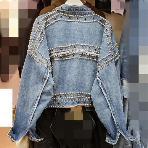 Women's Cotton Polyester Viscose Denim Jacket with Batwing Sleeves and Turn-Down Collar2
