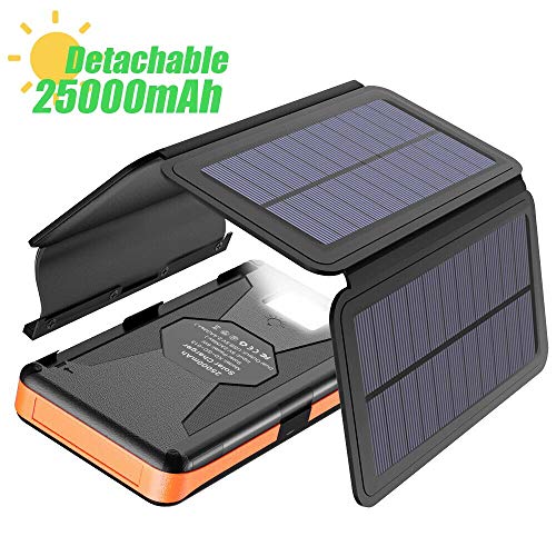 Solar Charger X-DRAGON 25000mAh Portable Power Bank with 4 Solar Panels Waterproof External