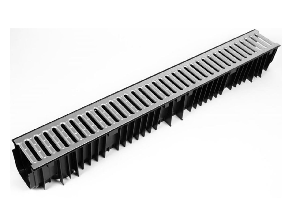 Clark-Drain Black Clark Drain Cd415 Storm Drainage Channel With Galvanised Grate - 1 Metre