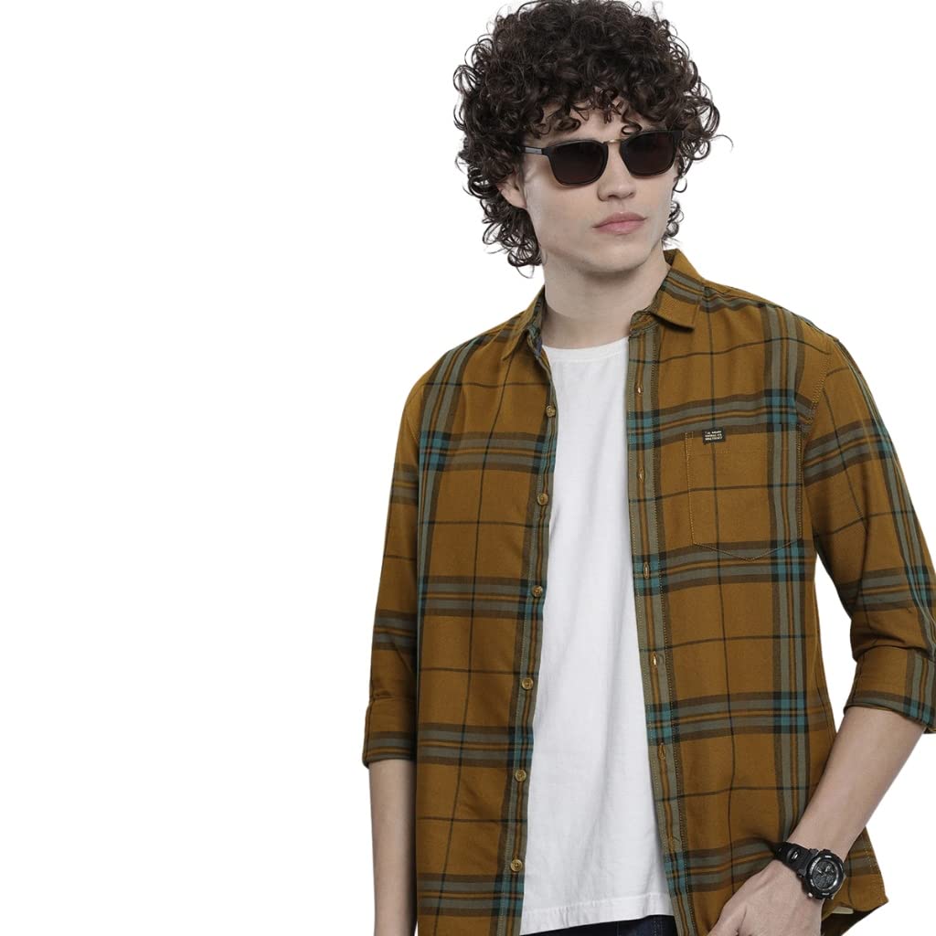 the indian garage co Men's Cotton Regular Fit Checkered Full Sleeves Cutaway Collar Casual Shirt-picture-18
