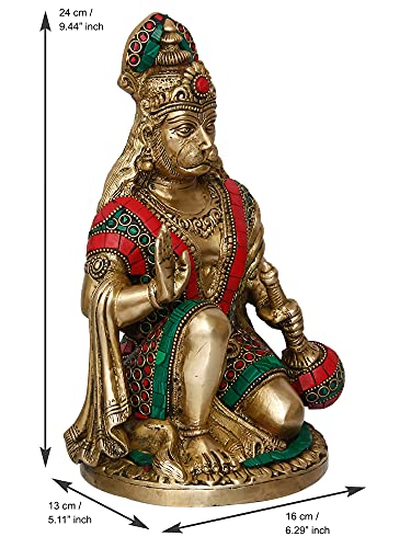 Image of eCraftIndia Golden Brass Handcrafted Blessing Lord Hanuman Idol with Mace - Auspicious Religious God Idol for Home, Office, Temple for Hanuman Jayanti Festival and Devotees