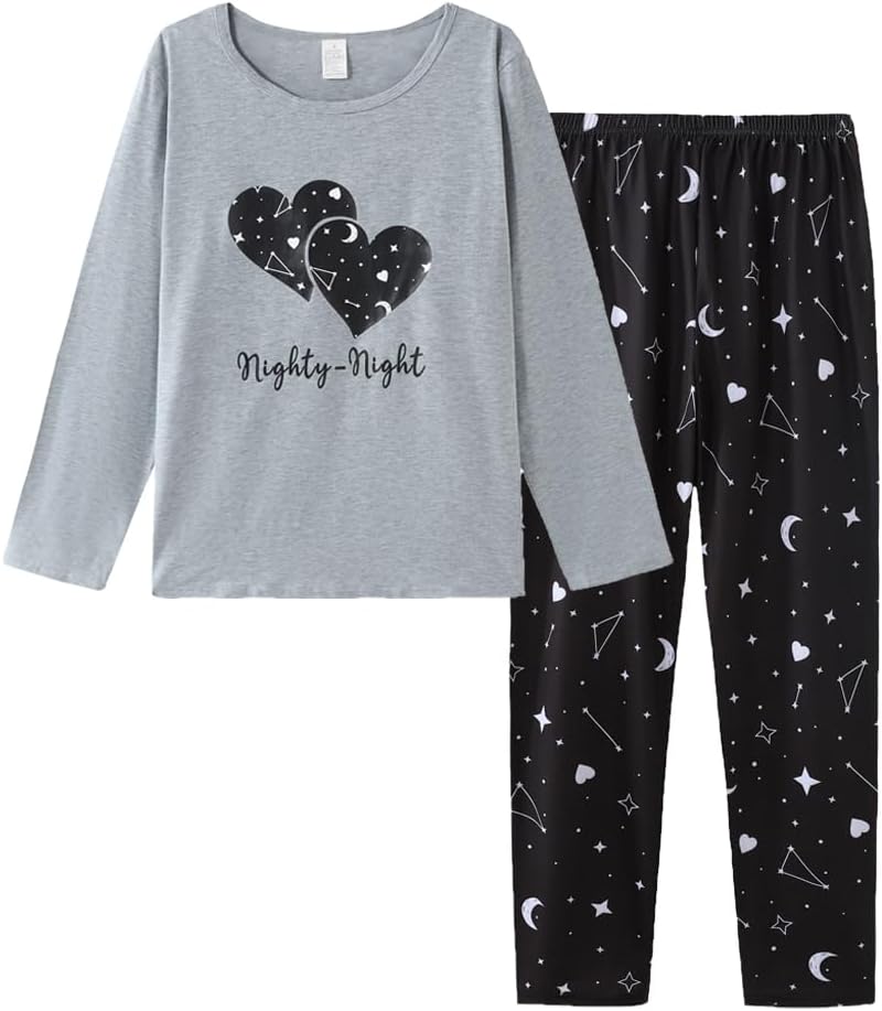 ((Size M))YIJIU Women's Sleepwear Long Sleeve Top and Pants Pajama Set Panda Print Nighty Medium Gray Black