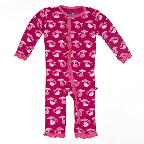 Kickee Pants Big Girls' Fitted Ruffle Coverall Rhododendron Field Mouse, 4T