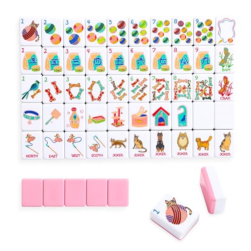 Juego de Mahjong Americano con 160 fichas grabadas rosa