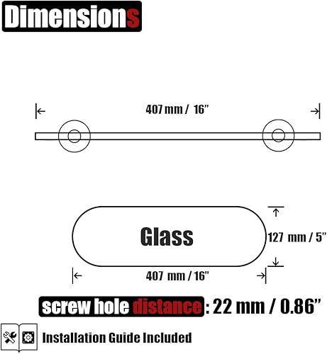 Miniatura 3 de JQK Estante de cristal para baño negro, almacenamiento de ducha de vidrio templado de 16 x 5 pulgadas, montaje en pared negro mate de acero