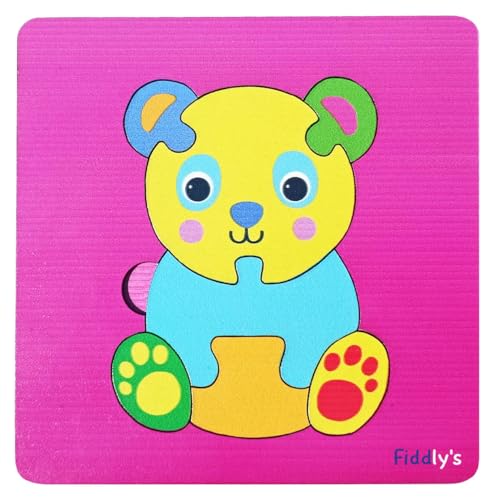 Image of Fiddlys 3D Cute Cartoon Wooden Jigsaw Puzzles for Kids & Children Double Layered Wooden Puzzles with Bright Front & Back Print (Pack of 4 Baby Teddy + Animal)